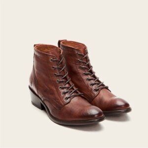 Frye Carson Leather Lace Up Boots Cognac